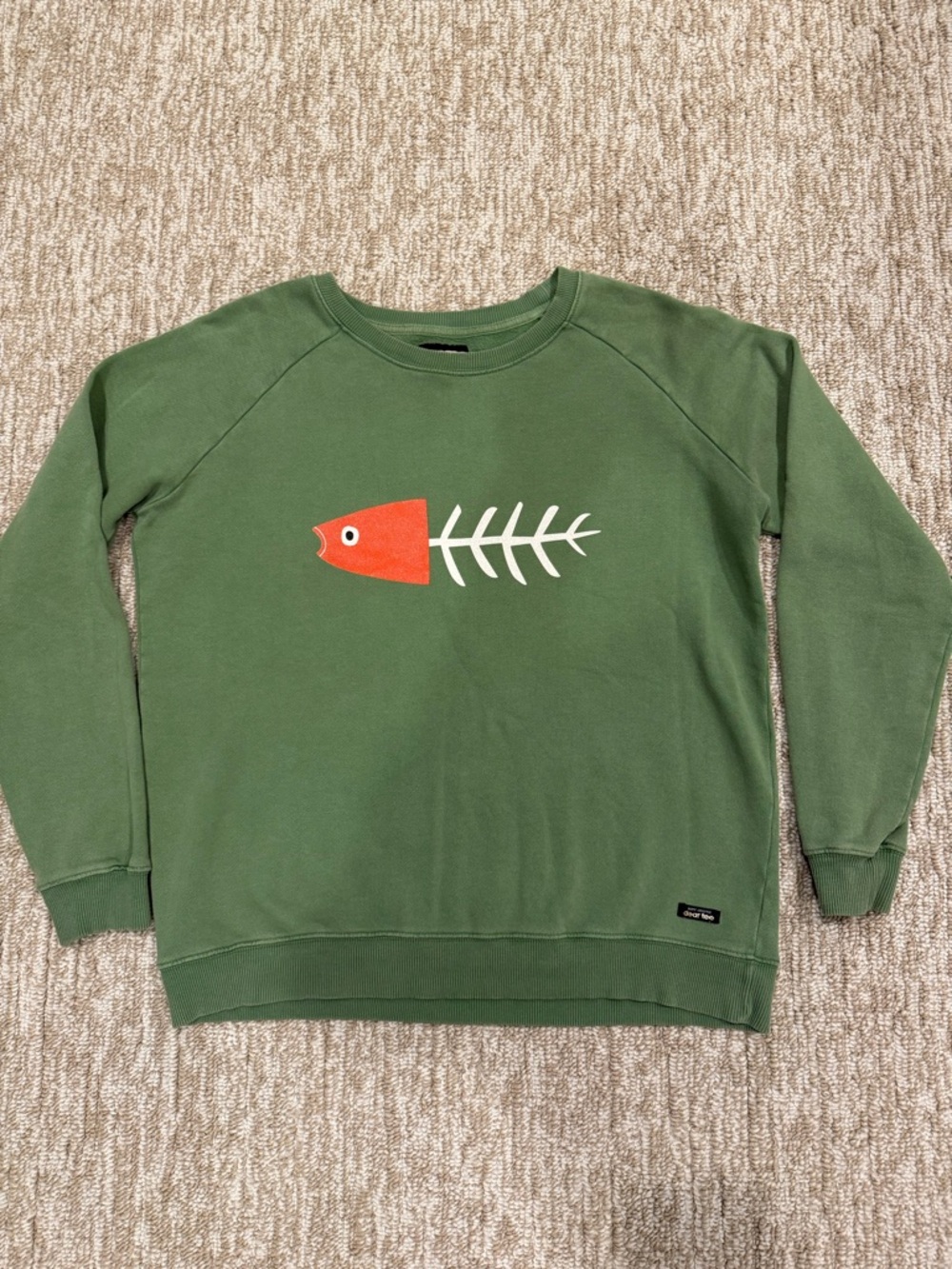 Green Fishbone Sweatshirt with Orange Fish Graphic - Dear Tee